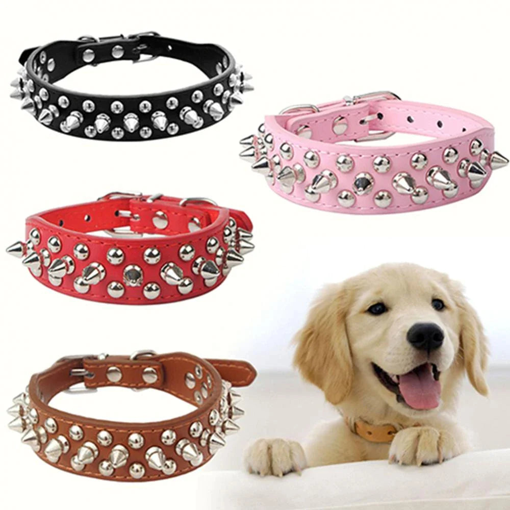 Spiked Studded Leather Dog Collar Rivets Pet Small Large Cat Pit Bull Adjustable