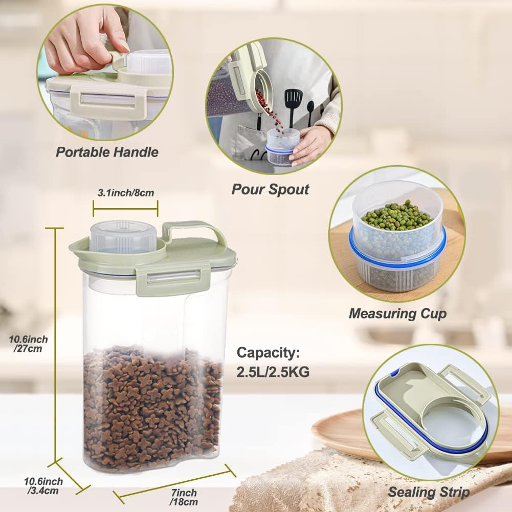 Pet Food Storage Container, Cereal Container with Airtight Design Pour Spout Measuring Swivel Cup, Bpa-Free Dry Food Dispenser for Dogs Cats Birds (Beige)